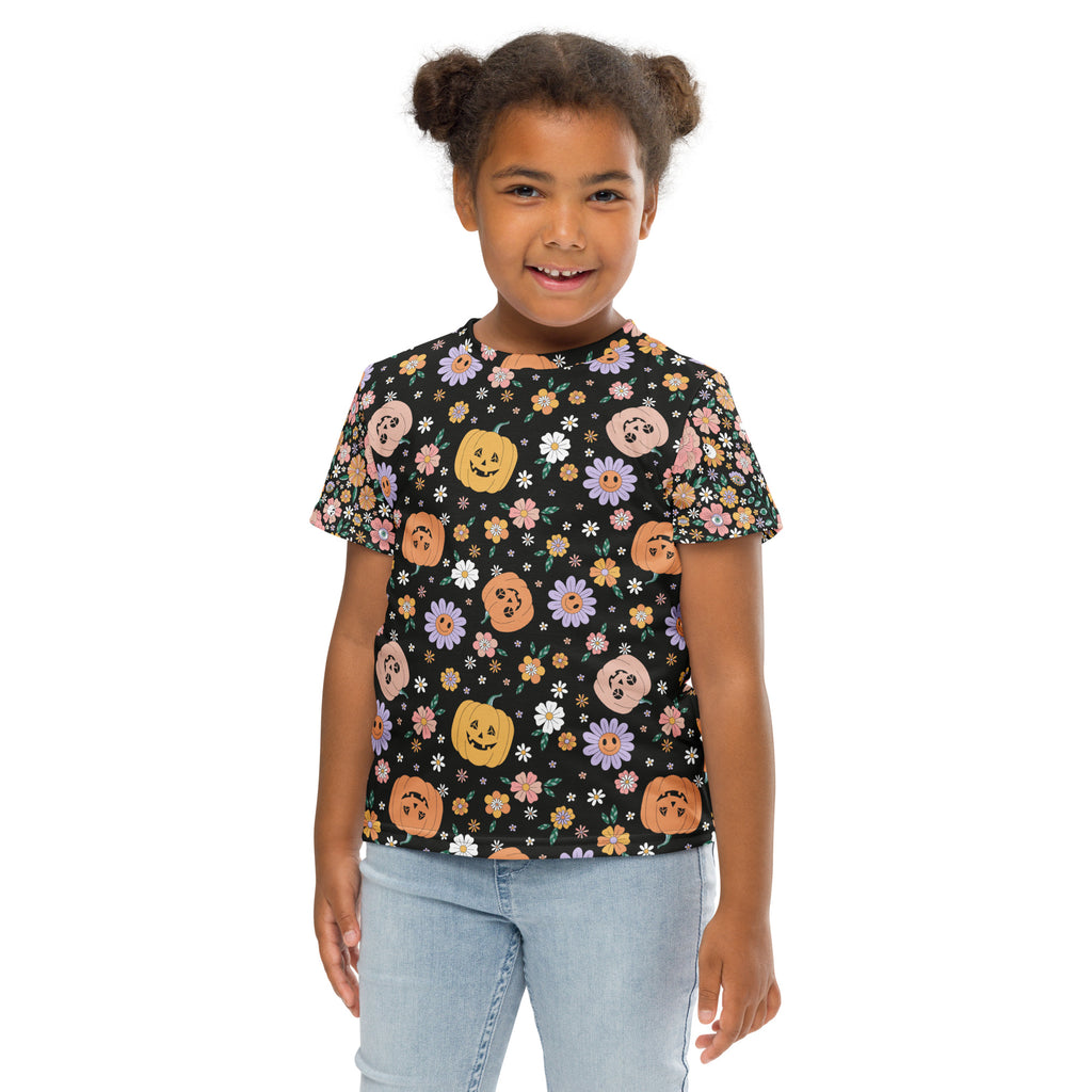 Floral Pumpkin - Kids crew neck t-shirt